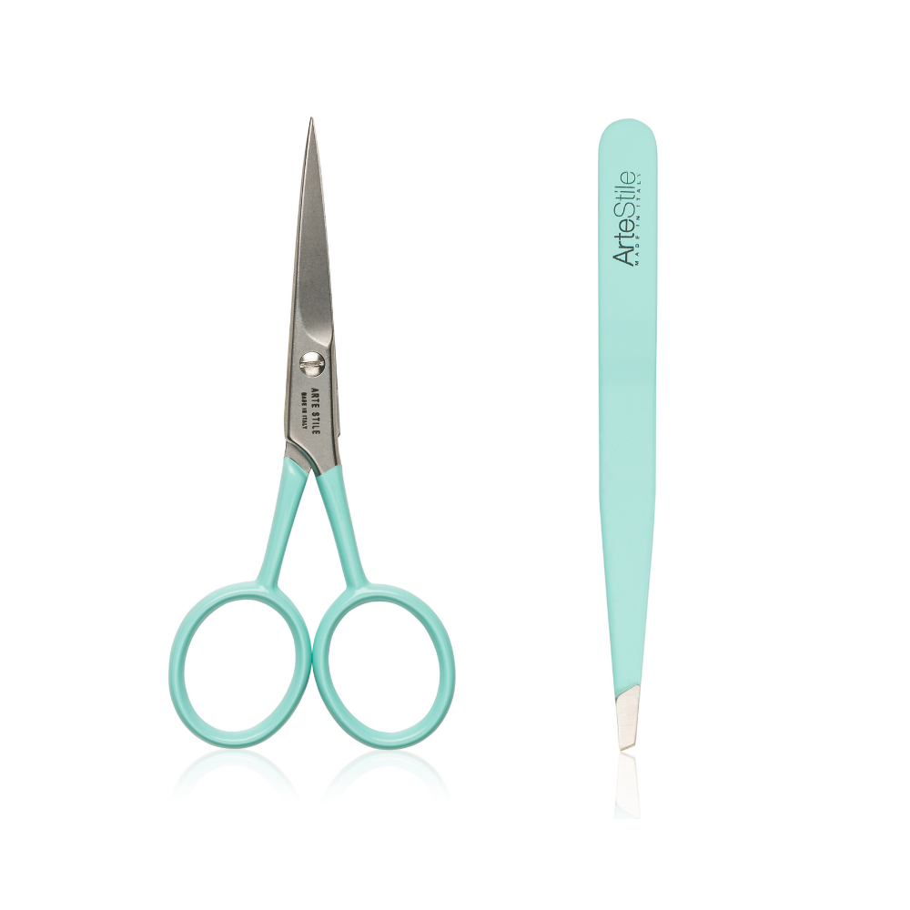 Slant Tip Tweezers + Brow Scissors Kit in Turquoise