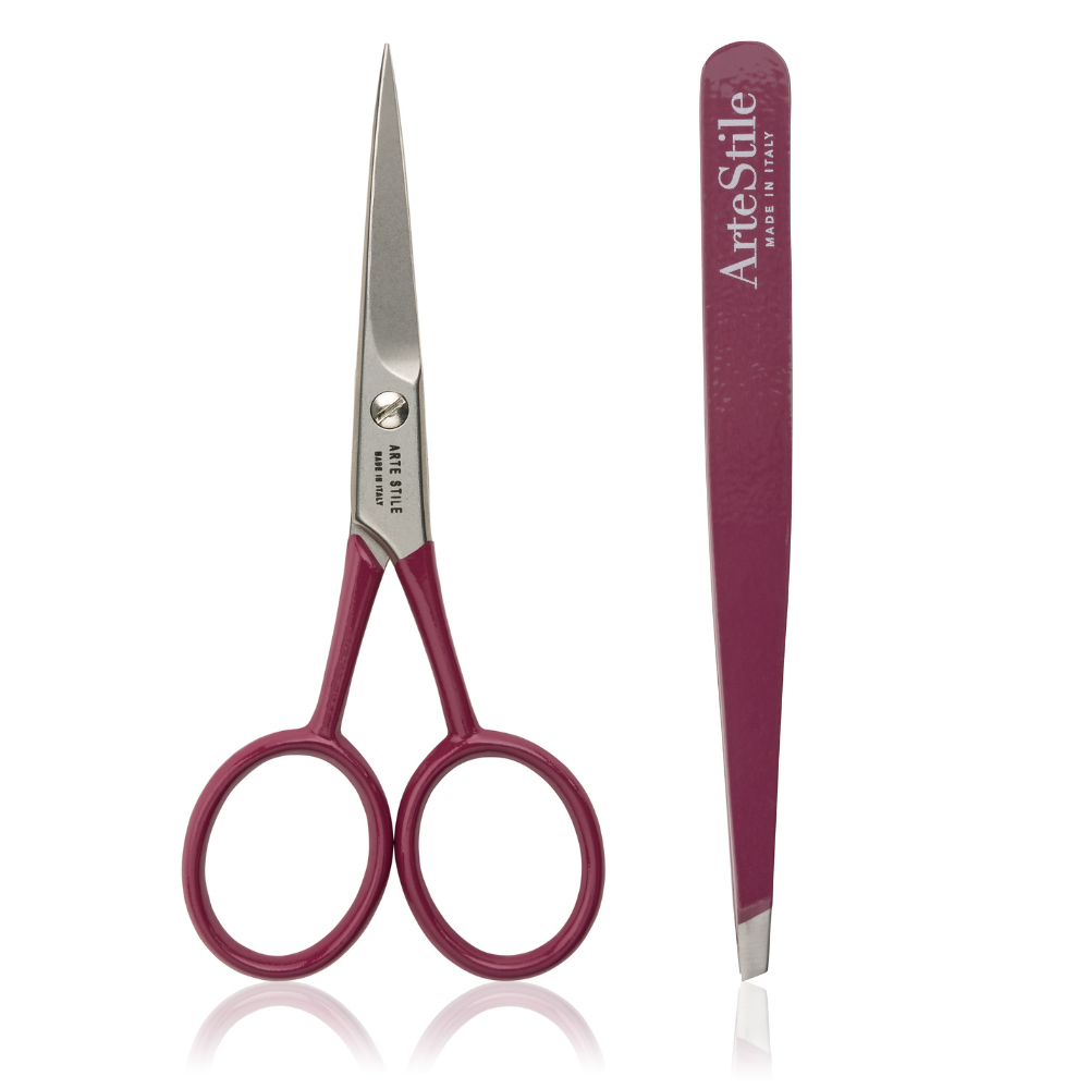 Slant Tip Tweezers + Brow Scissors Kit in Barolo