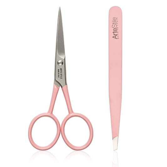 Slant Tip Tweezers + Brow Scissors Kit in Rosé