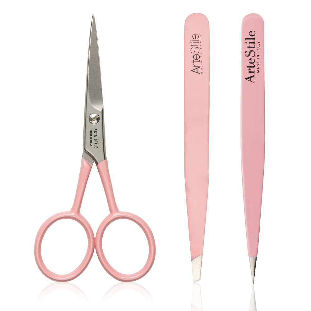 Pro Kit in Rosé: Slant & Point Tip Tweezers + Brow Scissors